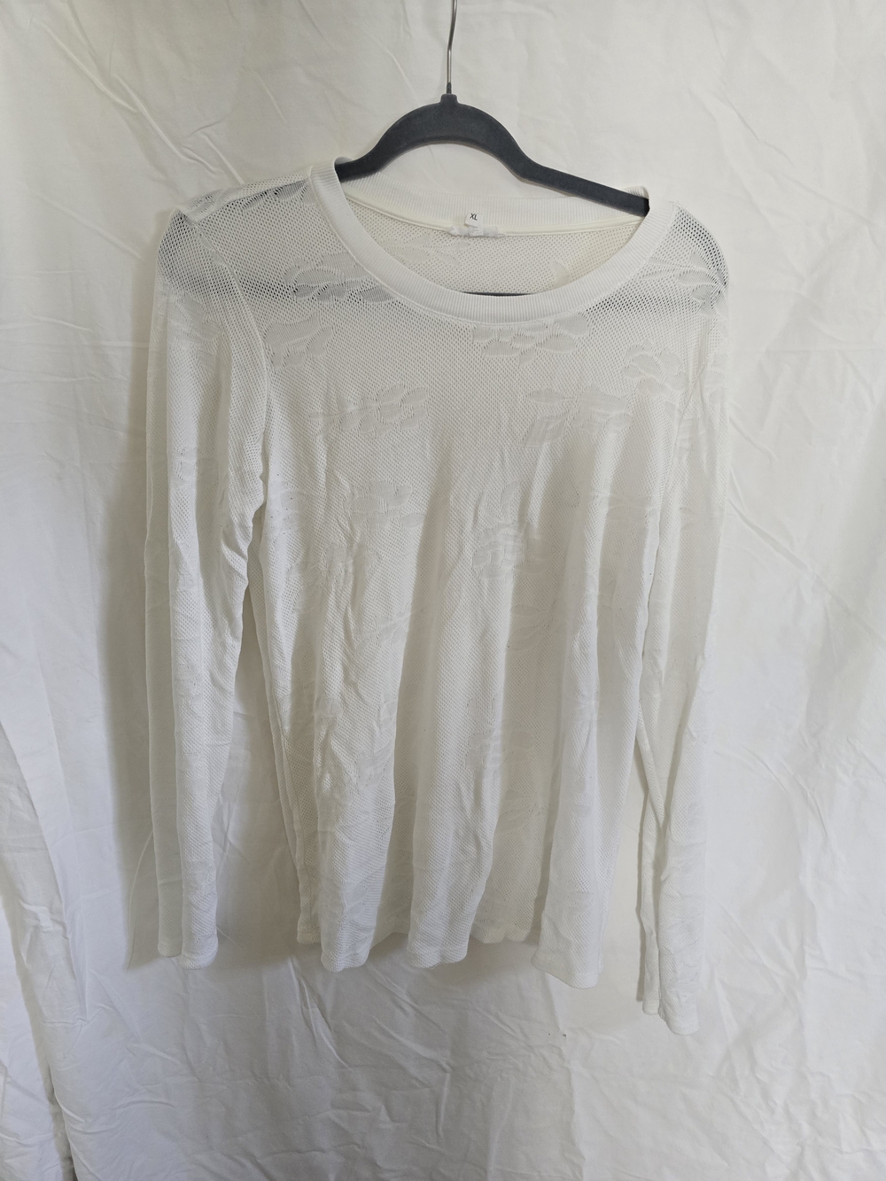 Maurices White Floral Mesh Long Sleeve Tee